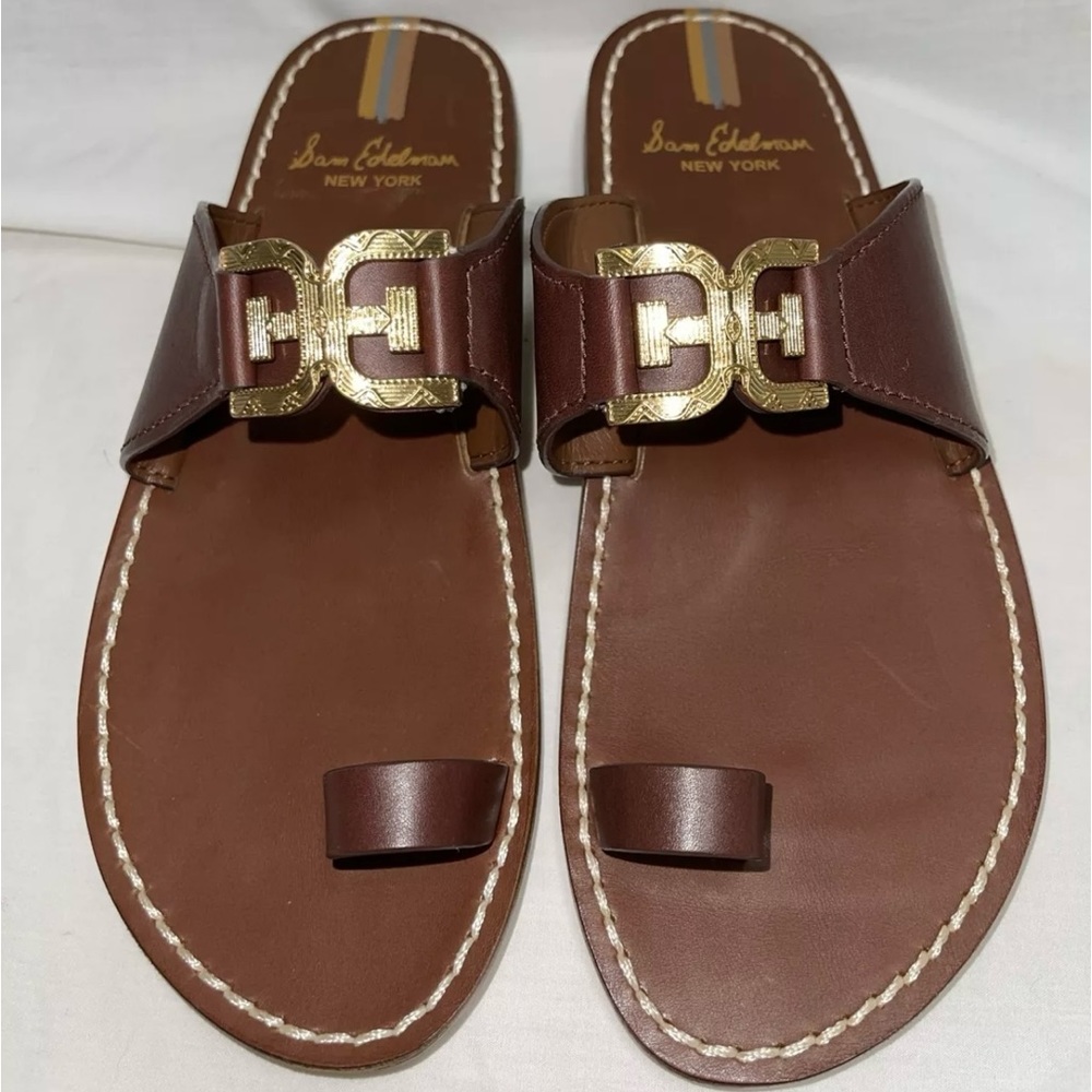 Sam Edelman Maxime Toe Ring Brown and Gold Flats, Sandals,  SZ 8 New, No Box.